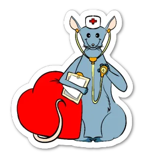 ❤ chuột, y tá, trái tim, ống nghe, động vật, phim hoạt hình telegram sticker