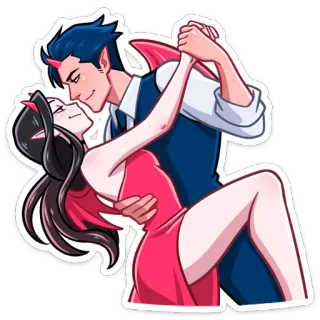 🕺 pareja, baile, romance, diablo, dibujos animados, amor, animación telegram sticker