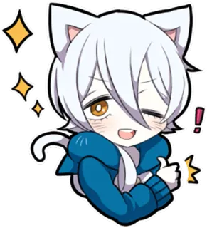 👍 Anime, Kot, Kawaii, Naklejka, Mrugnięcie, Chibi telegram sticker