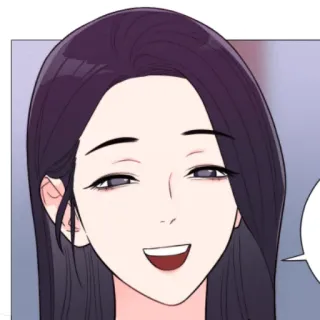 😩 femme, dessin animé, sourire, visage, cheveux, personne telegram sticker