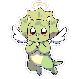 😇 공룡, 천사, 귀여운, 만화, 트리케라톱스, 스티커, 후광, 날개 telegram sticker