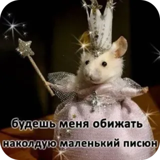 🥰 будешь меня обижать наколдую маленький писюн mouse, crown, fairy, magic, russian telegram sticker