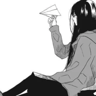 🦔 papierowy samolot, kobieta, anime, manga, bluza z kapturem, rysunek telegram sticker