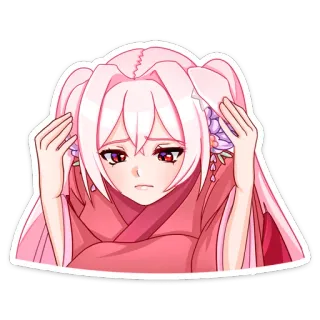 😕 anime, cô gái, tóc hồng, buồn bã, khóc, nhân vật, hình dán telegram sticker