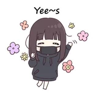 😄 Yee~s 애니메이션, 만화, 귀여운, 치비, 소녀, 꽃 telegram sticker