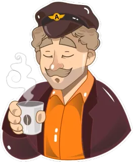 😴 pilot, coffee, aviation, airplane, man, steaming cup telegram sticker
