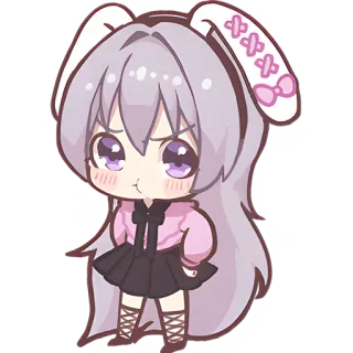 😏 Anime meisje, Chibi, Kawaii, Schattig, Konijnenoren telegram sticker