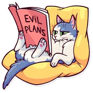 📖 EVIL PLANS cat, evil, plans, book, reading, cartoon telegram sticker