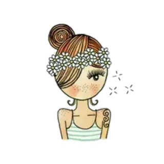 😉 cartone animato, ragazza, corona di fiori, lentiggini, chignon, tatuaggio, donna telegram sticker