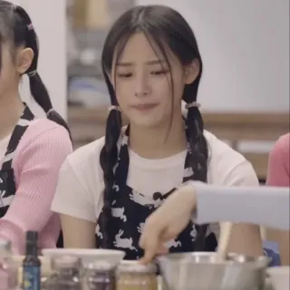 🐰 girl, cooking, apron, kitchen, food, indoors, person telegram sticker