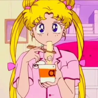 🌿 Sailor Moon anime, cartoon, sailor moon, eating, noodles, kawaii telegram sticker
