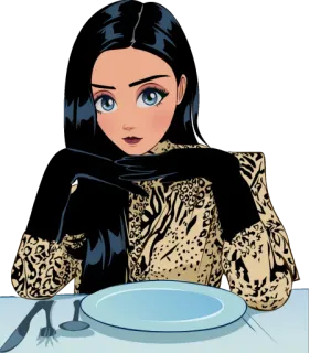 🍽 Chica anime, Dibujo animado, Retrato, Ilustración, Mesa, Esperando, Restaurante telegram sticker