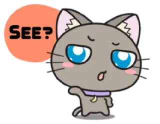 🙃 SEE? gato, fofo, ver, pergunta, desenho animado whatsapp sticker