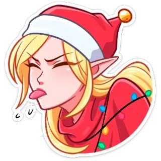 😝 elf, kerst, schattig, tong, sticker, blond, cartoon telegram sticker