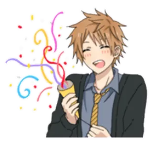🎊 Anime, Feier, Party, Fröhlich, Konfetti, Cartoon, Junge whatsapp sticker