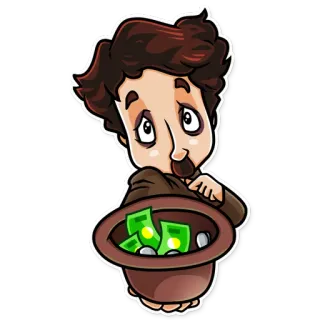 😢 Charlie Chaplin dibujo animado, dinero, Charlie Chaplin, mendigando, comediante, cine mudo, personaje whatsapp sticker