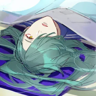 🍃 Anime, Manga, Personaggio, Capelli verdi, Sdraiato, Arte whatsapp sticker