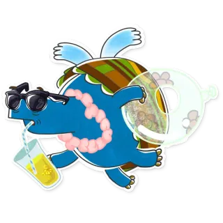 ☀ desenho animado, animal, praia, verão, óculos de sol, bebida telegram sticker