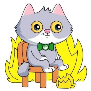 🔥 chat, feu, dessin animé, animal, mignon, nœud papillon telegram sticker