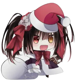 😍 Anime, Chibi, Noël, Bonnet de Père Noël, Mignon, Dessin animé whatsapp sticker