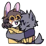 🤗 furry, abrazo, conejo, lobo, lindo, cariñoso, dibujos animados, animal telegram sticker