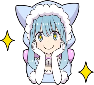🤩 gadis anime, telinga kucing, kawaii, imut, berkilau, ilustrasi telegram sticker
