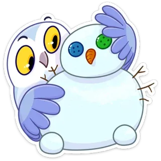 ☃️ gufo, pupazzo di neve, inverno, neve, uccelli, carino, cartone animato telegram sticker