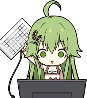 😯 Cô gái anime, Chibi, Bàn phím, Dễ thương, Tóc xanh, Kawaii telegram sticker