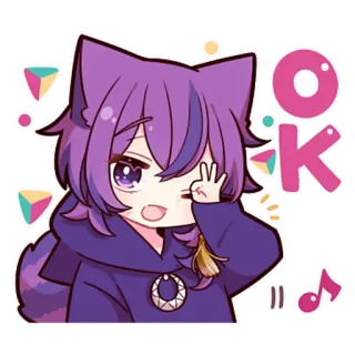 👌 OK Anime, Mignon, Violet, Oreilles de chat, Sticker, Ok, Geste telegram sticker