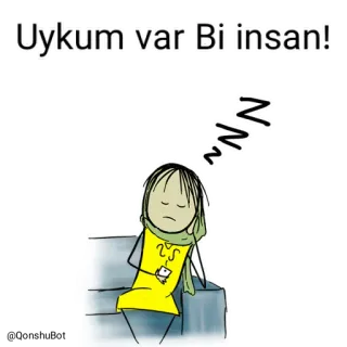 😴 Uykum var Bi insan! slaperig, slapen, cartoon, moe, uitgeput whatsapp sticker