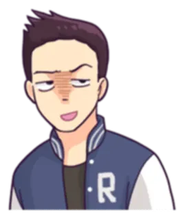 😏 cartoon, expression, letterman jacket, smug, character, animation, portrait telegram sticker