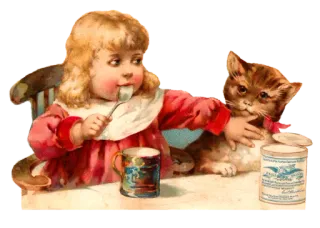 🍽 bambino, gatto, vintage, mangiare, gattino, cucchiaio whatsapp sticker