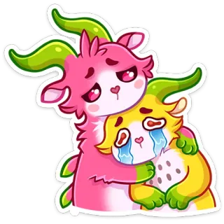 😭 Cartone animato, Animale, Emozioni, Pianto, Abbraccio, Triste, Amicizia telegram sticker