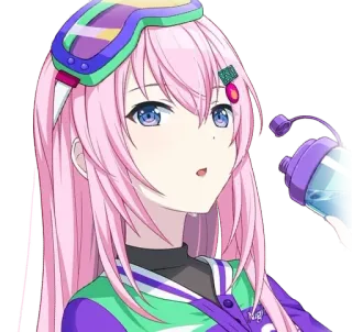 😲 anime girl, pink hair, water bottle, cartoon, sticker telegram sticker