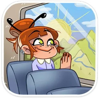 😊 만화, 소녀, 창문, 기차, 여행 telegram sticker