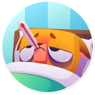 🤒 病気, 体調不良, 体温計, 犬, ベッド, 漫画, インフルエンザ, 風邪 telegram sticker