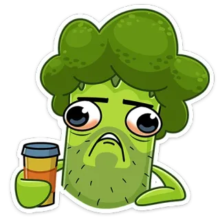 ☕️ 브로콜리, 채소, 음식, 만화, 캐릭터, 음료, 피곤한 telegram sticker