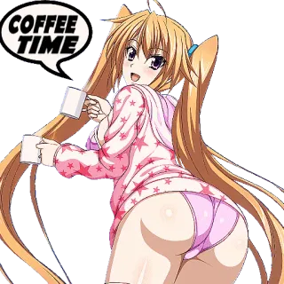 ☕️ COFFEE TIME Anime, Fille, Café, Étoiles, Pyjama, Dessin animé, Fan service, Sexy, Fesses whatsapp sticker