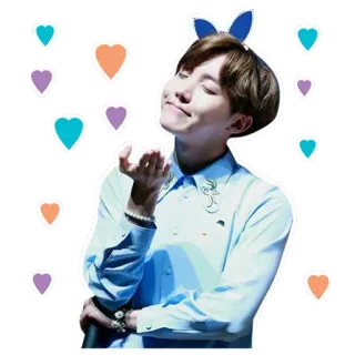 😗 J-Hope Джей-Хоуп, BTS, K-pop, сердечки, заячьи ушки, воздушный поцелуй whatsapp sticker