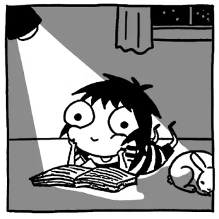 😊 Desenho animado, Leitura, Livro, Coelho, Lâmpada, Noite whatsapp sticker