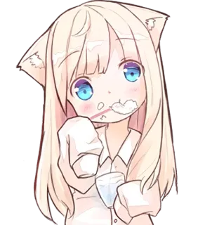 🚰 animé, mignon, kawaii, oreilles de chat, fille, brossage de dents, matin whatsapp sticker