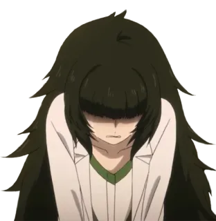 😭 Anime, Frau, lange Haare, Laborkittel, traurig telegram sticker