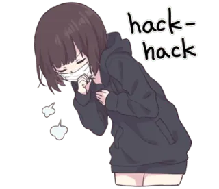 😓 hack-hack tosse, doente, máscara, anime, garota, saúde, doença telegram sticker