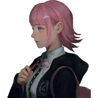 😍 Chiaki Nanami Danganronpa anime, video game, character, pink hair, school uniform telegram sticker