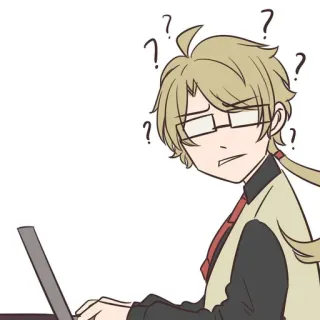 😐 question, confus, ordinateur portable, ordinateur, lunettes, réflexion telegram sticker