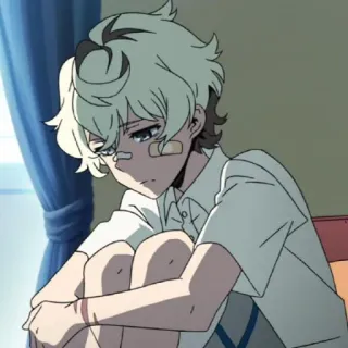 🖤 animé, garçon, bandages, triste, assis, pensif telegram sticker