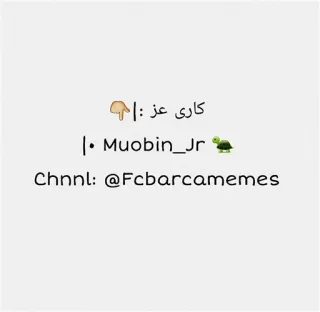✨ کاری عز:|
۰| Muobin_Jr 🐢
Chnnl: @Fcbarcamemes telegram sticker