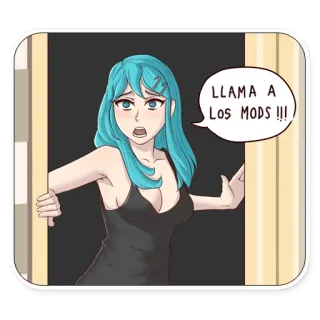 😫 llama a Los MODS !!! vrouw, cartoon, mods, oproep, hulp, angstig, sticker telegram sticker