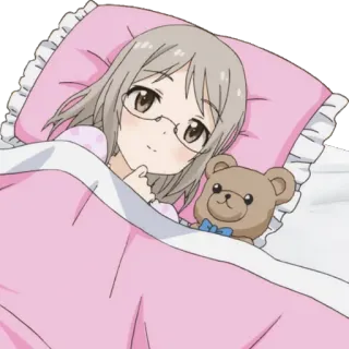 😴 Anime, Fille, Dormir, Nounours, Lit telegram sticker