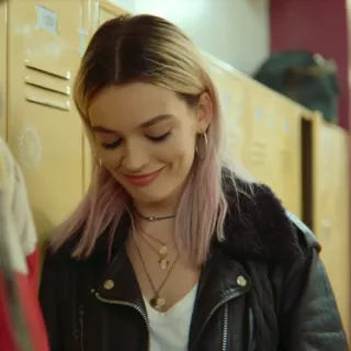 🌸 Maeve Wiley Sex Education Maeve Wiley, Sex Education, personaje, sonrisa, mujer telegram sticker